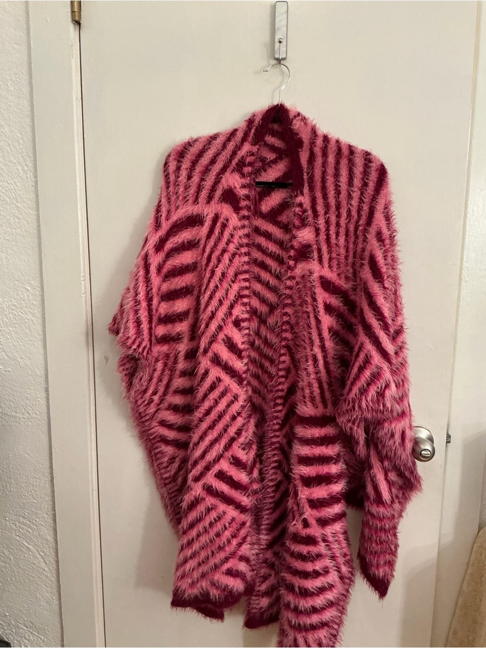 MARBLE Pink and Dark Pink Fuzzy Open-Front Poncho